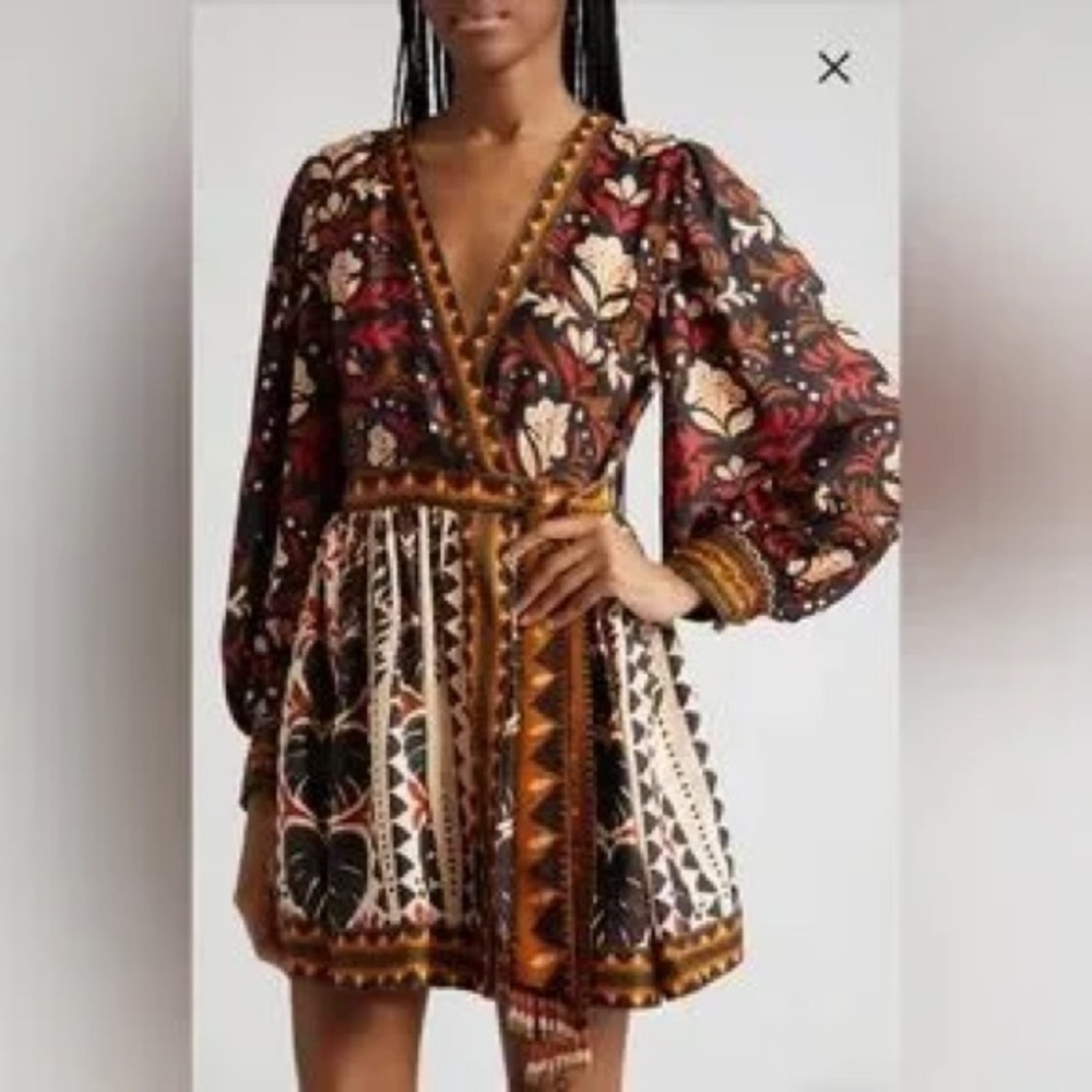 FARM Rio multicolor tapestry garden v neck mini dress